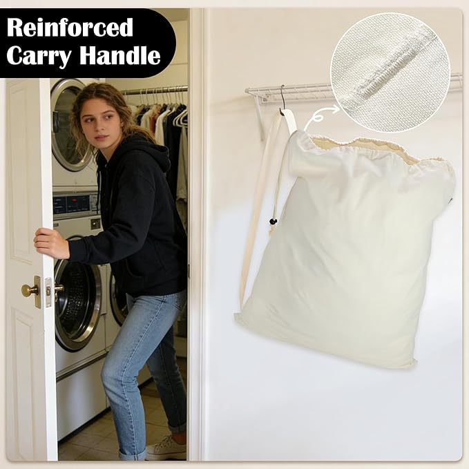 Canvas Laundry Bag with shoulder Strap 24"W x 29"H, Large Drawstring Dirty - Image 4