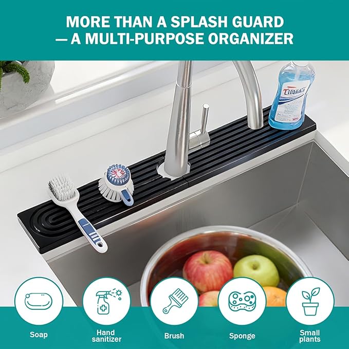 PEKER Teak Wood Faucet Mat for Kitchen Sink 23.6" – Natural Teak Sink Splash - Image 4