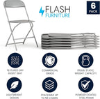 Flash Furniture Hercules Series Plastic Folding Chair - Grey - 6 Pack 650LB Weight Capacity Comfortable Event Chair-Lightweight Folding Chair - Image 3