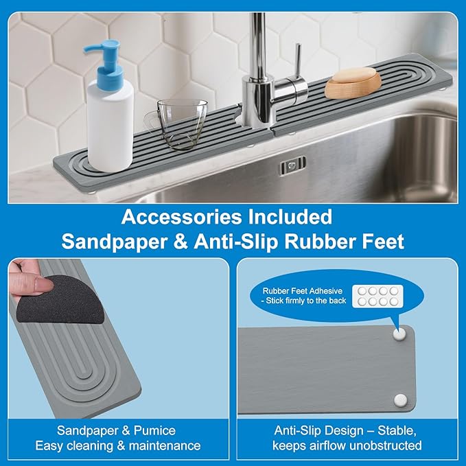 Faucet Mat for Kitchen Sink – 24"x4" Diatomite Stone Sink Splash Guard - Image 5