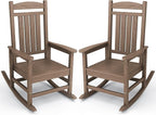 KINGYES Outdoor Rocking Chair Set of 2, High Density Polyethylene Patio Rocking Chairs with 330lbs Support for Adults, Brown by KINGYES