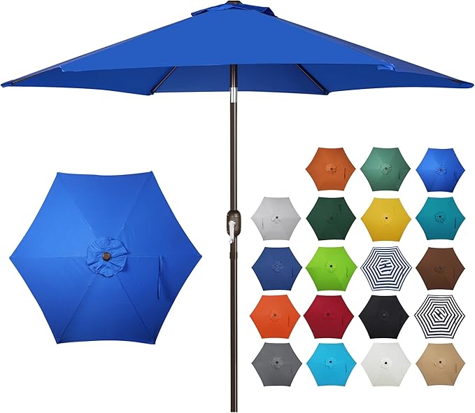 Blissun 7.5 ft Patio Umbrella, Yard Umbrella, Outdoor Market Umbrella with Push Button Tilt Crank, Royal Blue by Blissun