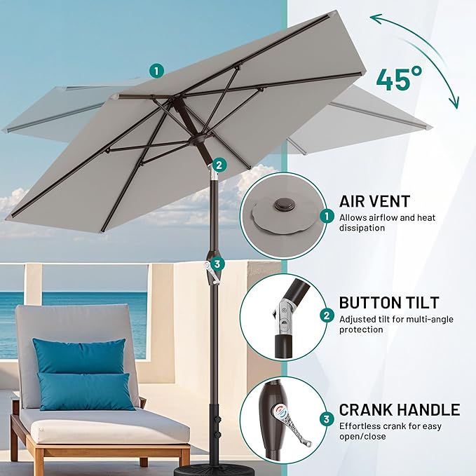 AreShark 7.5FT Patio Umbrella Table Market Umbrella with 6 Sturdy Ribs, Button Tilt/Crank Heavy-Duty Round Outdoor Umbrellas for Garden, Deck, Backyard,and Pool, Foggy Gray - Image 5