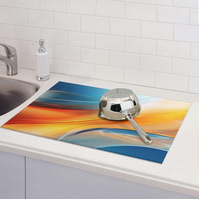 Burnt Orange Blue Fluid Art Dish Drying Mats - Image 3