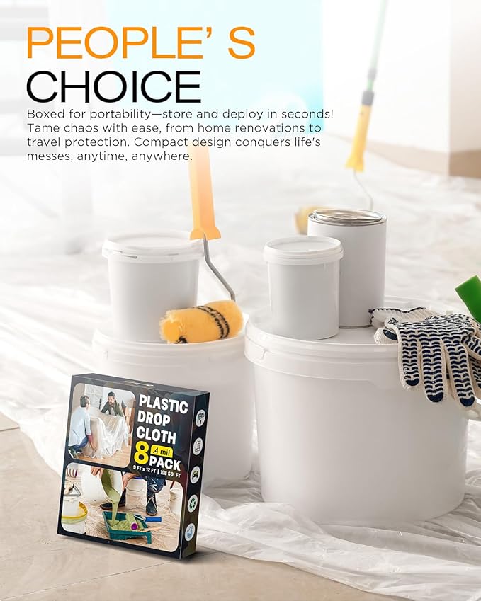 Plastic Drop Cloths for Painting, 9x12 Ft Extra Large Painting Supplies - Image 3
