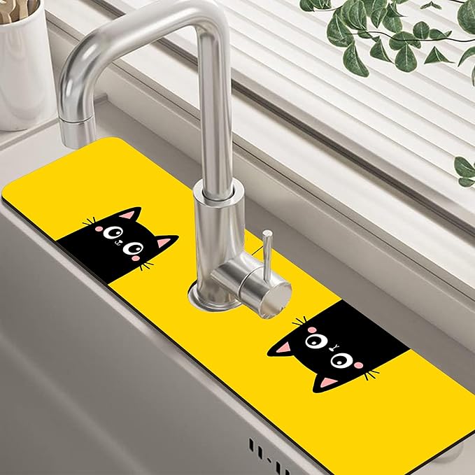 Cute Black Cat Head Kitchen Sink Splash Guard Mat Absorbent Fast Drying Mat by Unknown