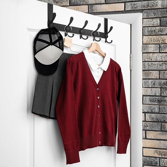 TICONN Over The Door Hooks, 5 Heavy Duty Tri Coat Rack All Metal Coat Hanger - Image 4