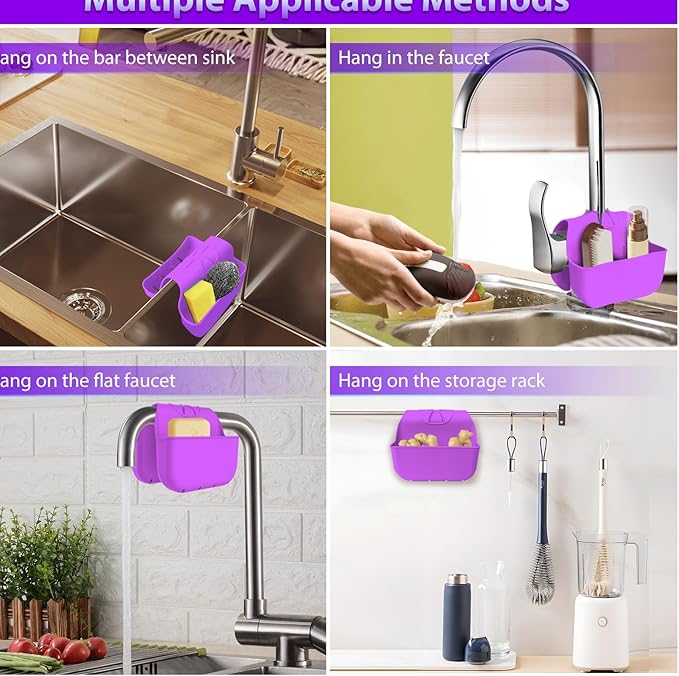 Sponge Holder for Kitchen Sink, Silicone Sink Saddle Caddy Organizer Rack - Image 5