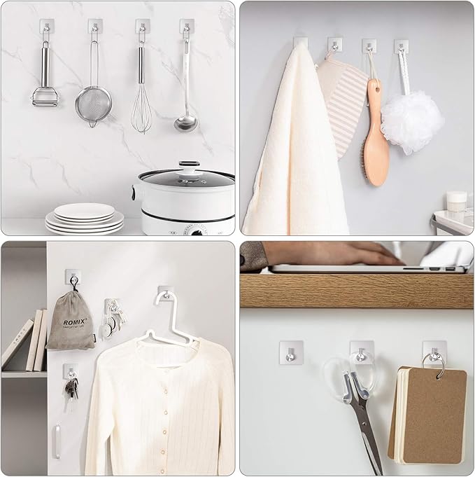 VIS'V Adhesive Towel Hooks, Waterproof Shower Wall Stick on Hooks, 2 Extra - Image 2