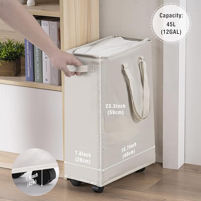 Slim Rolling Laundry Basket, Slim Laundry Hamper - Image 2
