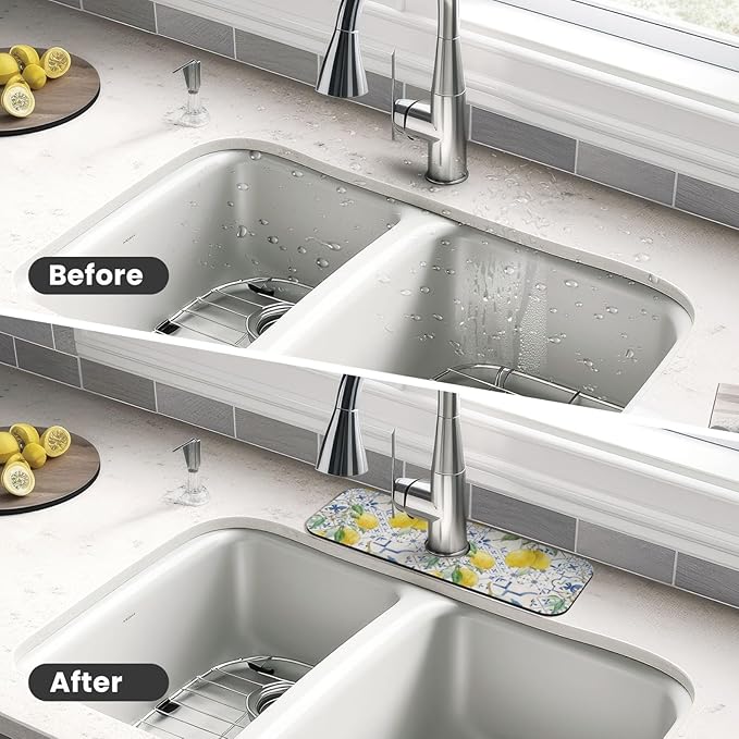 Lemon Mexican Blue Tilt Kitchen Sink Splash Guard Faucet Mat 1 Pcs, Absorbent - Image 4