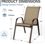 SWITTE Patio Chairs Set of 4 with Armrests, Outdoor Stackable Dining Chairs with Breathable Backrest and Metal Frame for Lawn, Garden, Deck, Poolside, Beige - Image 3