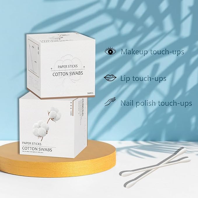 Cotton Swabs with Paper Sticks 1000ct，Double Tipped Natural Cotton Buds - Image 2