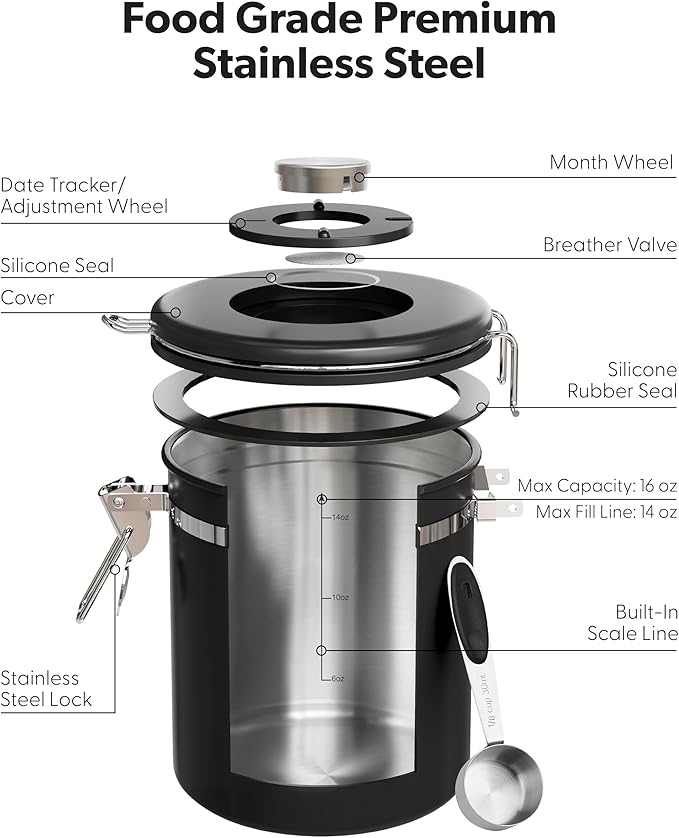 Veken Coffee Canister with Window, Airtight Stainless Steel Kitchen Food - Image 9
