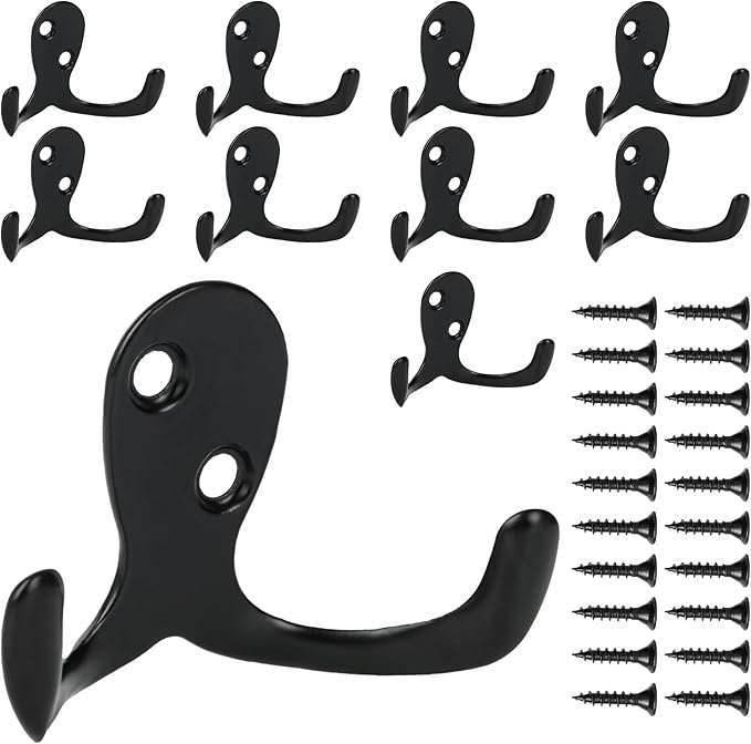Aynoo 10 Pack Coat Hooks, Metal Wall Hooks Hardware, Heavy Duty Double Prong - Image 7