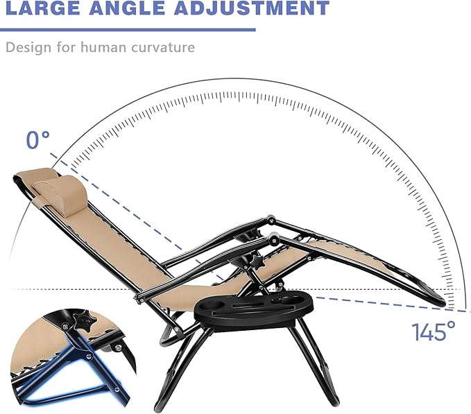 Homall Zero Gravity Chairs - Adjustable Folding Lawn Lounge Chairs with Pillows for Poolside, Backyard and Beach - Set of 2 (Cream-Coloured) - Image 4