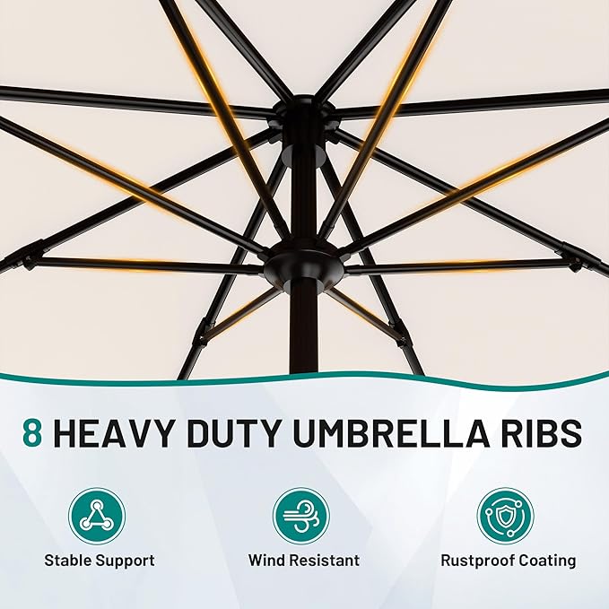 AreShark 9 FT Patio Umbrella for Outdoor, Outdoor Table Umbrella with Push Button Tilt and Crank, Outdoor Patio Umbrellas with 8 Sturdy Ribs for Market, Garden, Pool (Cream-white) - Image 3