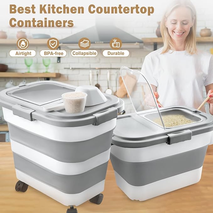 Rice Storage Container, Collapsible Airtight Food Storage Containers 6-20 Lbs - Image 4