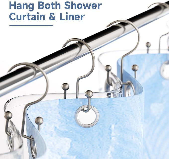 Titanker Shower Curtain Hooks Matte Nickel, Minimalist Simple Double Glide - Image 2