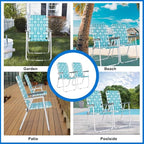 VINGLI Patio Lawn Webbed Folding Chairs Set of 2, Outdoor Beach Chair Portable Dining Chair for Outdoor Yard, Garden (White & Blue, Classic) - Image 7