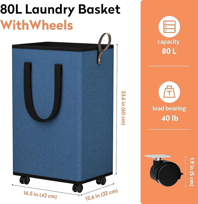 Laundry Basket with Wheels, Collapsible Laundry Baskets, Laundry Hamper with - Image 2