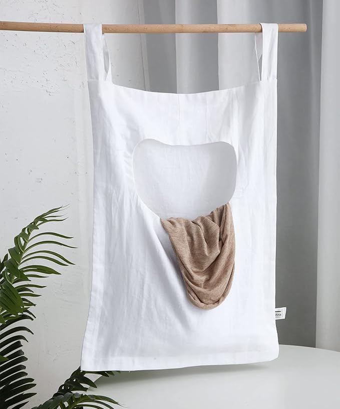 Amazhiyu 100% Linen Door Hanging Laundry Hamper Bag, 19x27 Inches - Image 3