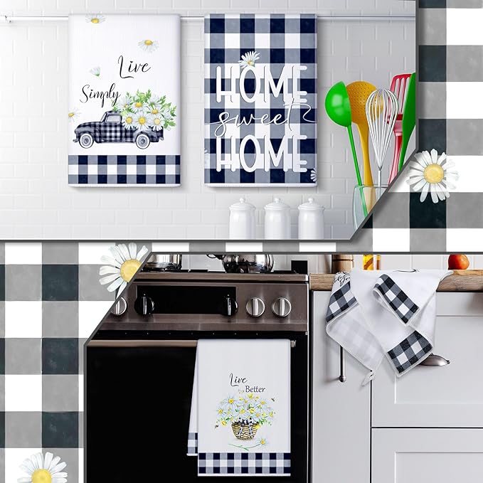 Geyoga 6 Pcs Spring Floral Kitchen Towels Flamingo Dish Hand Towels Sunflower - Image 4