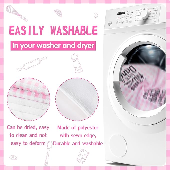 R HORSE Cute Pink Kitchen Towel Set 5Pcs Pink Check Kitchen Dishcloth Absorbent - Image 3