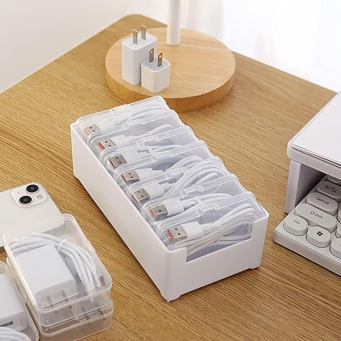 7 Case Cable Storage Box with Cable Straps and Label Stickers, Travel Cord - Image 2
