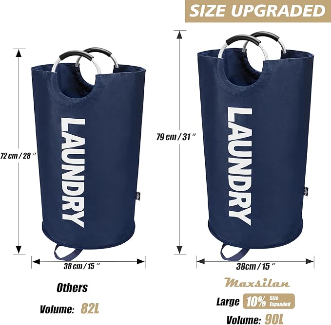 90L Large Laundry Basket, Freestanding Tall Clothes Hamper, Collapsible Laundry - Image 3