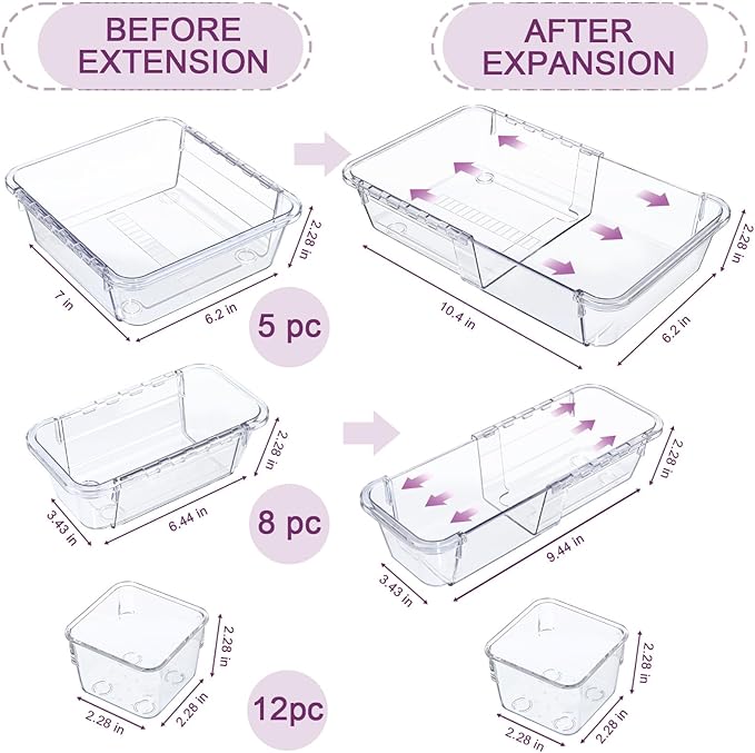 25 Pcs Clear Drawer Organizer, Adjustable Drawer Storage Box, 3-Size Desk - Image 2