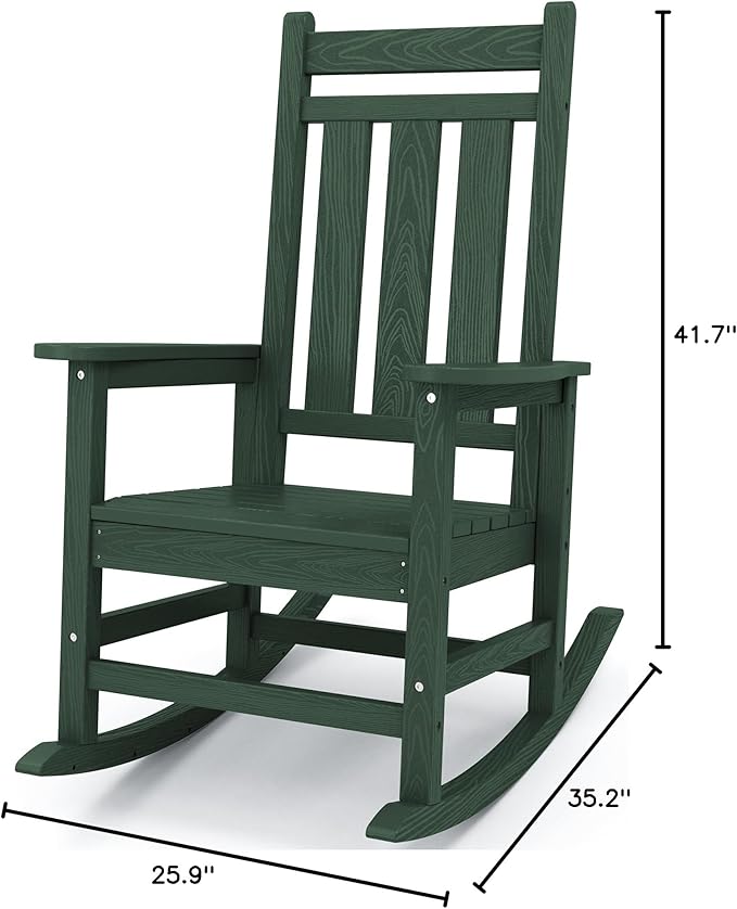 KINGYES Oversized Outdoor Rocking Chair, All-Weather Patio Rocking Chairs for Porch, HDPE Outdoor Patio Rockers with High Back & Wide Seat for Garden, Lawn, Green - Image 2