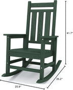 KINGYES Oversized Outdoor Rocking Chair, All-Weather Patio Rocking Chairs for Porch, HDPE Outdoor Patio Rockers with High Back & Wide Seat for Garden, Lawn, Green - Image 2