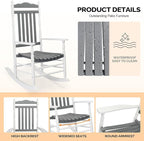 VINGLI Wooden Rocking Chair, Outdoor Chair with 450 lbs Support, Relaxing Rocker with Solid Wood High Back Seat Reclining Seat for Deck, Garden, Backyard, Porch (White & Grey, 2PCS) - Image 6