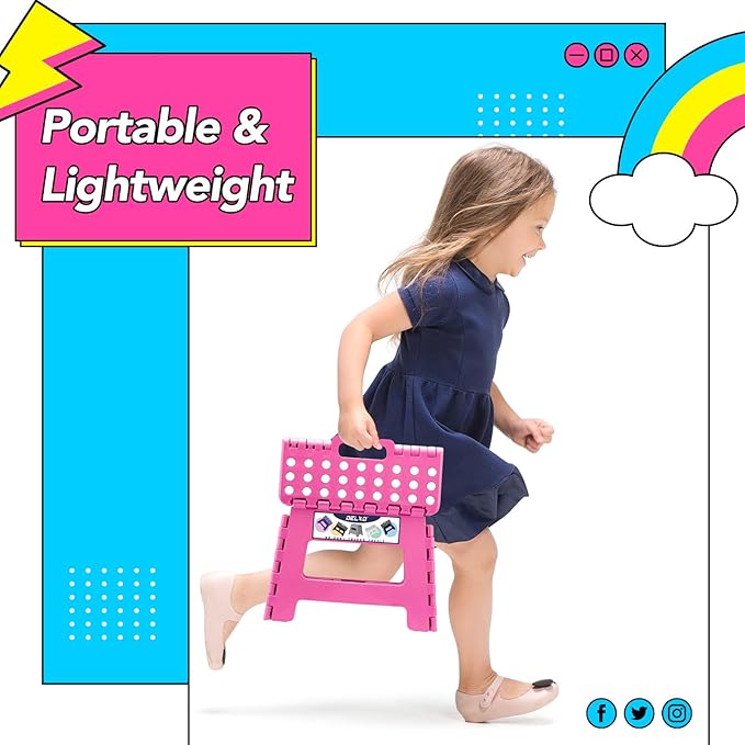 Delxo Folding Step Stool 9 inch Non-Slip Foldable Stools Up to 300 LBS Kids Step Stool with Handle Lightweight for Kitchen, Bathroom, Bedroom, Garden, Rose Pink, 1PC - Image 6