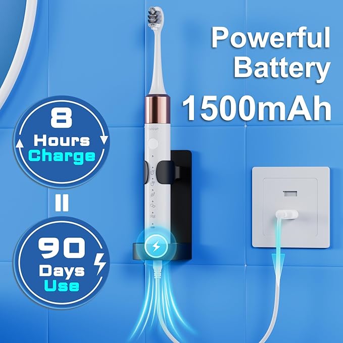 Electric Toothbrush, 10 Brush Heads & Travel Case, 000 VPM Electric Motor & USB - Image 7
