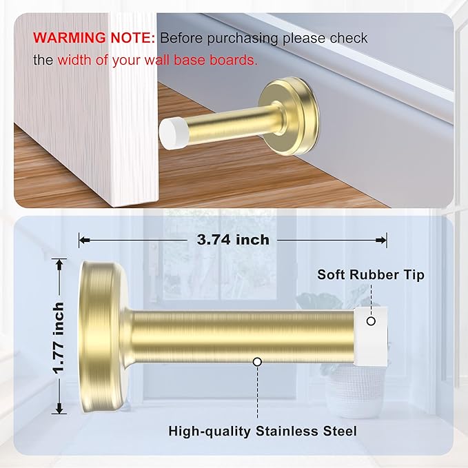 2 Pack Door Stops, Stainless Steel Door Stoppers, No Drilling Door Stops - Image 2