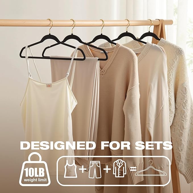 50 Pack Black Velvet Hangers, Coat Hanger Non Slip, Heavy-Duty, Space Saving - Image 6