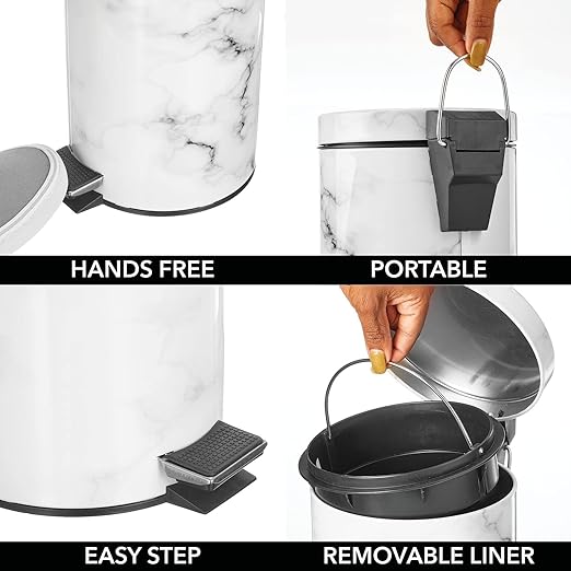 mDesign Extra Small Modern 3-Liter/.7 Gallon Round Metal Lidded Step Trash Can - Image 5