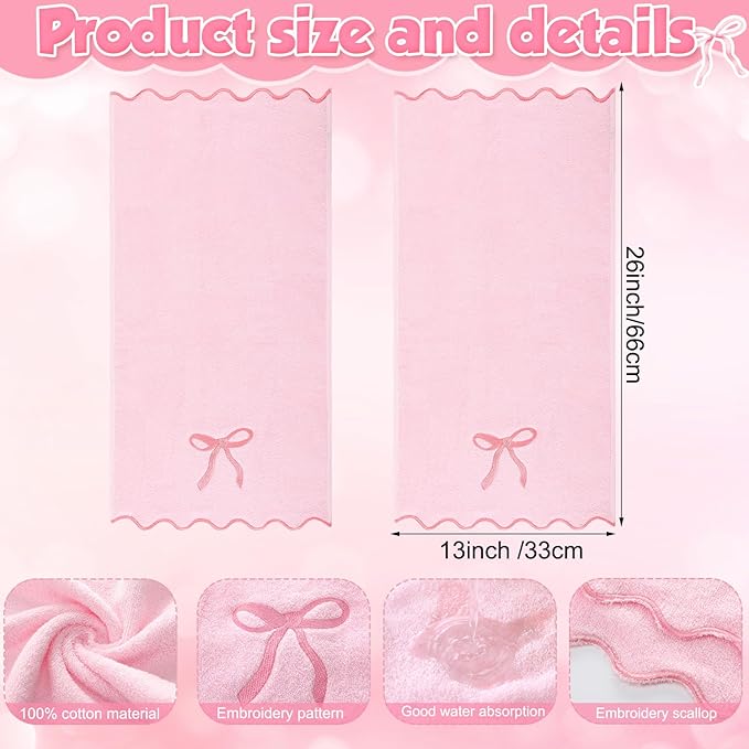 2 Pcs Pink Scalloped Hand Towels - Image 2