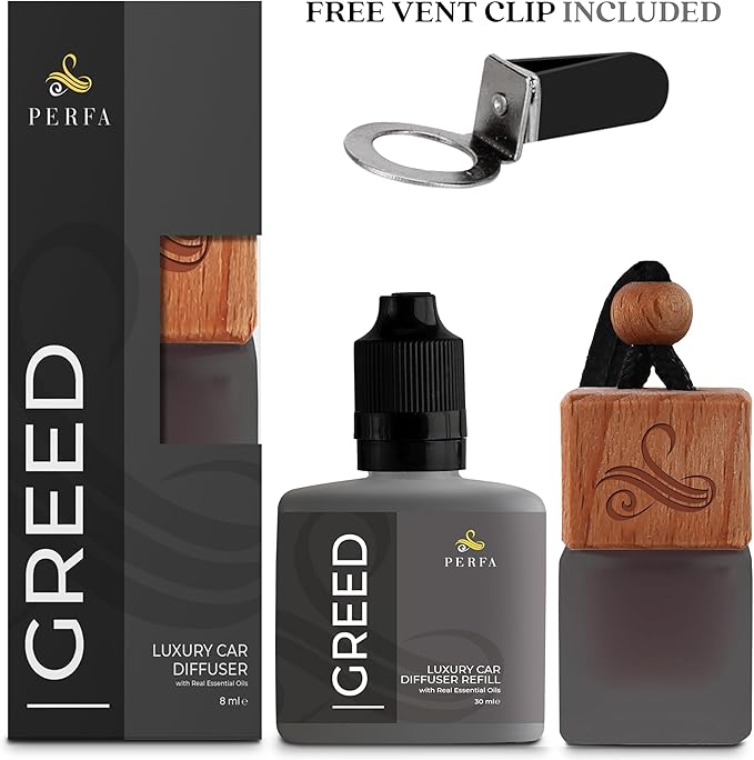 Greed Gift Set with Refill Bottle | Perfume Inspired Car Fragrances | Strong - Image 3