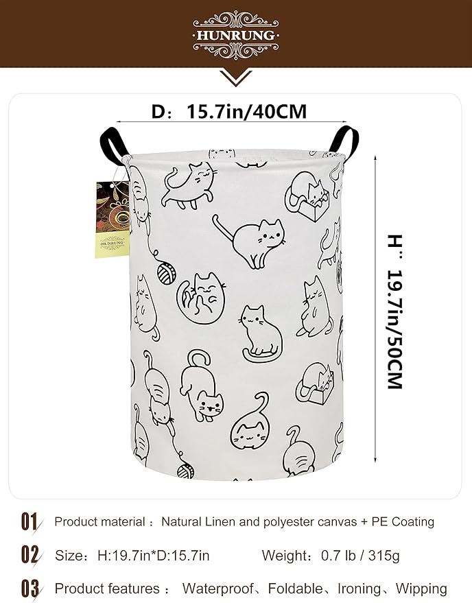 HUNRUNG Laundry Hamper, Large Canvas Fabric Lightweight Storage Basket Toy - Image 2