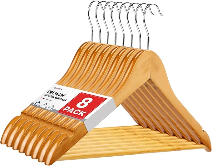 Wooden Hangers 8 Pack, Heavy Duty Wood Hangers by Zenowick