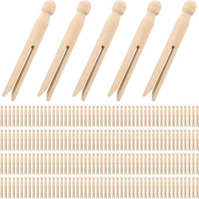 Zubebe 200 Pack Wooden Clothespins 4.3 Inch Vintage Dolly Clothes Pegs Wood by Zubebe