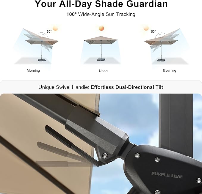 PURPLE LEAF 8.2' X 11.5' Tilting Patio Umbrella with Base Outdoor Cantilever Swivel Rectangle Umbrella Aluminum Offset Umbrella with 360-degree Rotation for Garden Deck Pool Patio Beige - Image 3