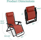 Best Choice Products Oversized Zero Gravity Chair, Folding Outdoor Patio Recliner, XL Anti Gravity Lounger w/Removable Cushion, Cup Holder, Side Tray, 350lb Capacity - Burnt Orange - Image 2