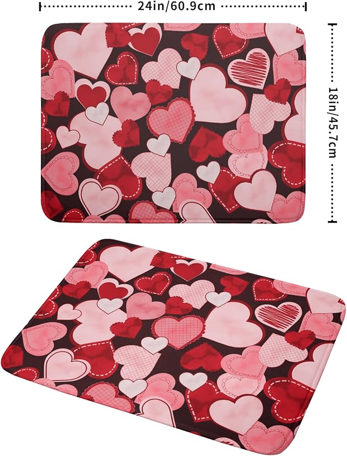 Valentines Day Dish Drying Mat for Kitchen Pink Red Hearts Absorbent Reversible - Image 2