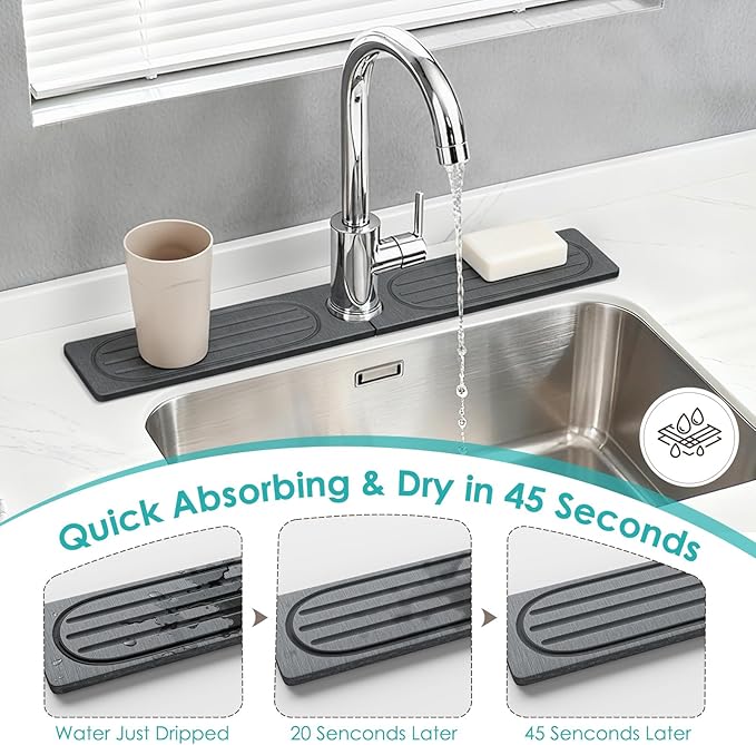 4Pcs Stone Faucet Mat for Kitchen Sink, Diatomite Quick Dry Water Absorbing - Image 3