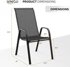 VINGLI Patio Chairs Set of 2 – Stackable Outdoor Dining Chairs with Comfortable Sling High Back Chairs and Armrests for Lawn, Poolside, Courtyard, Balcony, Garden, Black - Image 3