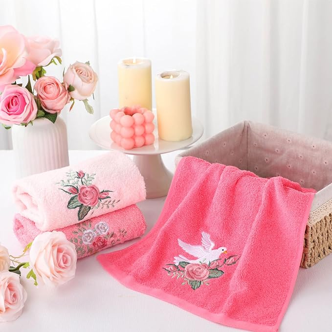 Rose Floral Hand Towels Farmhouse Pink Rose Bathroom Decor 14x29 Inch - Image 3